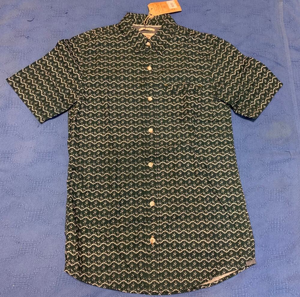 FAT FACE SS Mens CALDER Print Khaki Green Button Shirt Sz XS Tall NWT